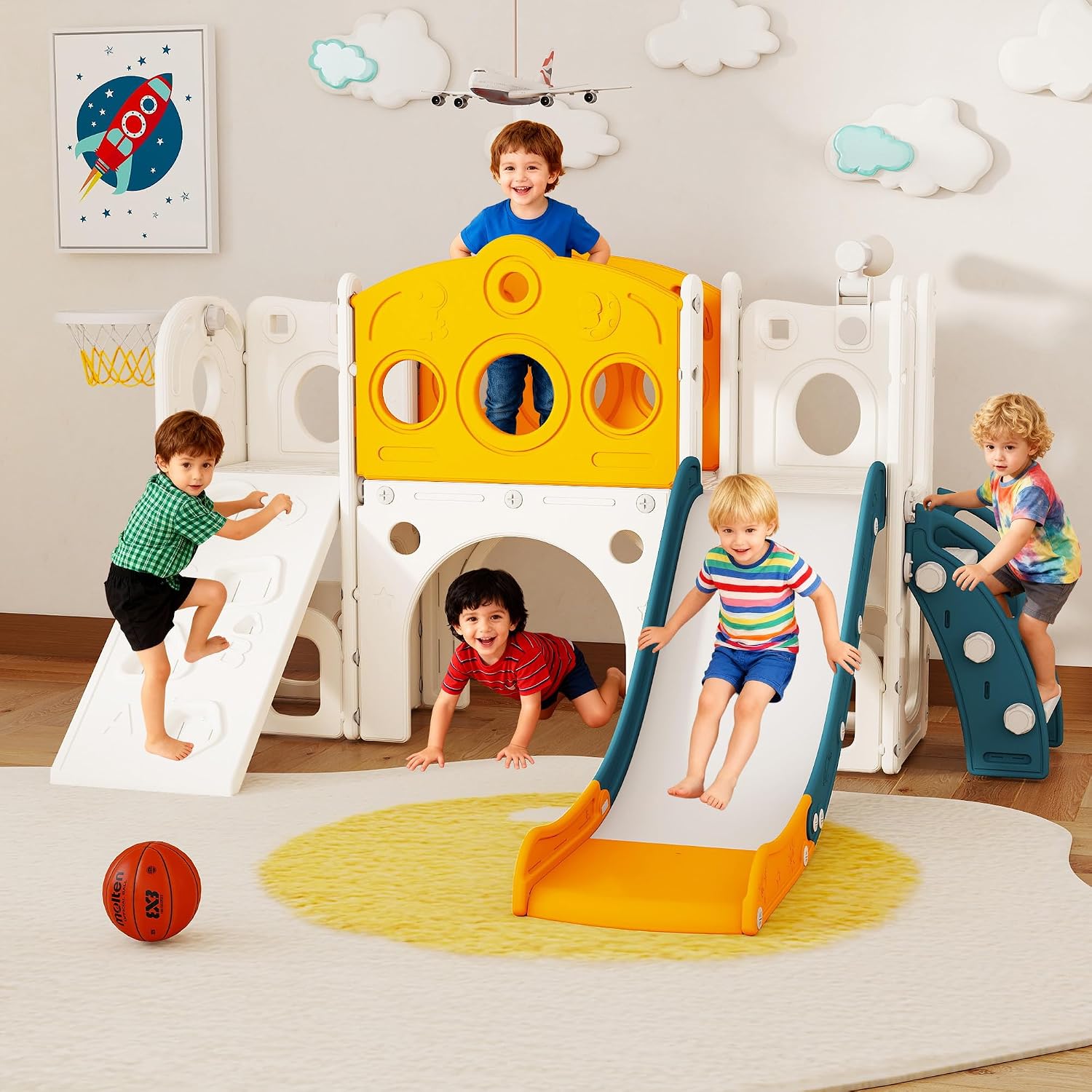 Basketball Hoop Kids Indoor - 9 in 1 Toddler Slide Set