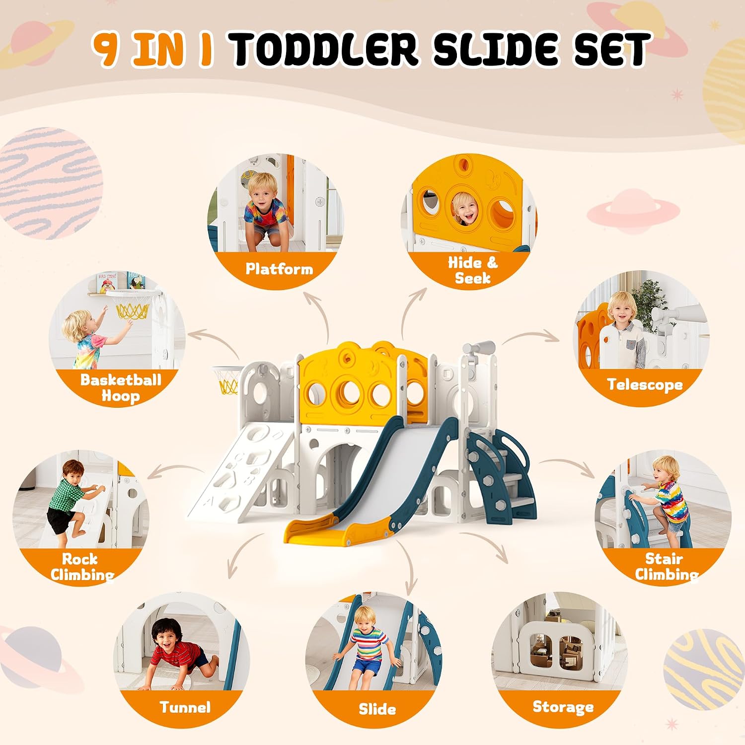 9 in 1 Toddler Slide Set Playg - Basketball Hoop Kids Indoor review and price